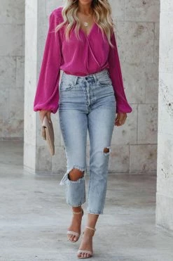 CUPSHE Roman Holiday Surplice Neck Peasant Sleeve Top Clothing