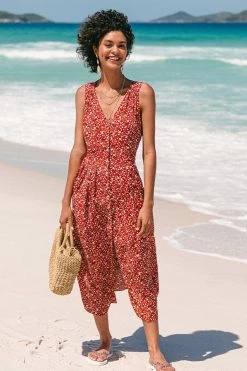 CUPSHE Milana Ditsy Button Front Tie Back Dress