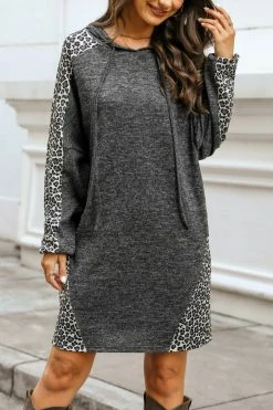 CUPSHE Clothing Glenna Leopard Print Drawstring Hoodie Dress