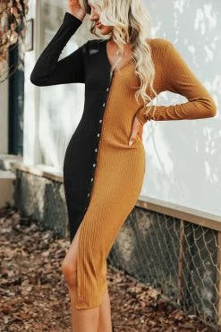 CUPSHE Camryn Ribbed Two-Tone Dress