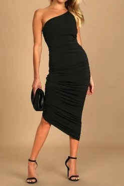 CUPSHE Ruching One Shoulder Bodycon Midi Dress