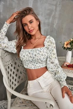 CUPSHE Madalynn Square Neck Puff Sleeve Crop Top