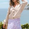 CUPSHE Creme V-neck Button Open Front Crop Cardigan
