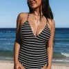 CUPSHE One Pieces Striped V-Neck Cross Back One Piece Swimsuit