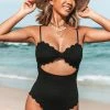 CUPSHE Black Knotted Scalloped One Piece Swimsuit One Pieces