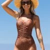 CUPSHE Intimate Animal Ruched Tie Back One Piece Swimsuit