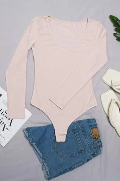 CUPSHE Clothing Katlynn Rib V-neck Long Sleeve Bodysuit