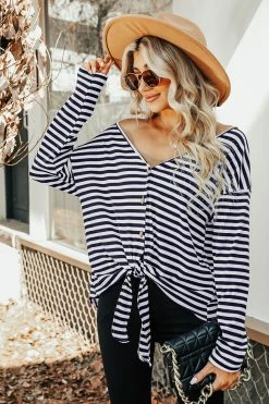 CUPSHE Horizon Striped Tie-Front Top