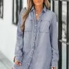 CUPSHE Clothing Single One Frayed Denim Shirt