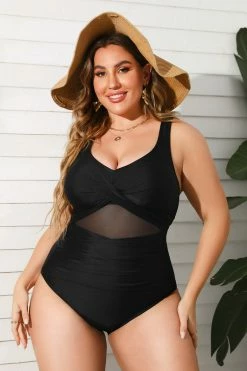 CUPSHE Party In Paradise Shirred Mesh Plus Size One Piece Swimsuit