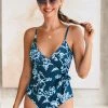 CUPSHE Batik Sea Surface Surplice Tie Side One Piece Swimsuit