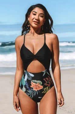 CUPSHE Ensley Floral Cut-out One Piece Swimsuit