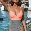 CUPSHE Peachy And Striped Tummy Control One Piece Swimsuit One Pieces