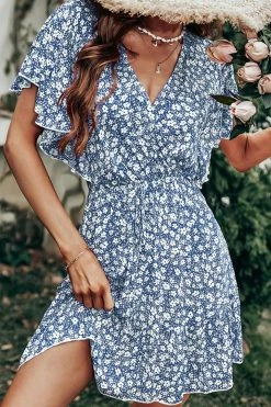 CUPSHE Luciana Ditsy Floral Surplice Flared Sleeve Mini Dress Dresses Best Sellers
