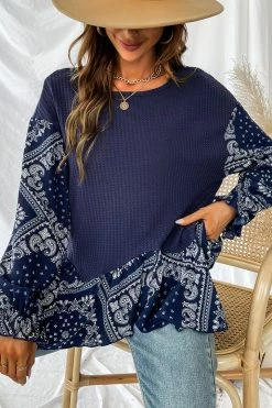 CUPSHE Clothing Oceanside Paisley Print Flounce Long Sleeve Top