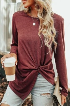 CUPSHE Oakleigh Twist-Front Slub Knit Tee Clothing