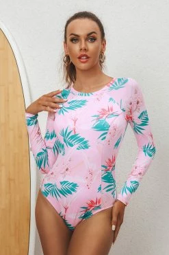 CUPSHE Tatyana Hawaiian Print Long Sleeve One Piece Swimsuit One Pieces