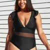 Deals β¨ CUPSHE One Pieces Black Ruffle Plunge V Neck Plus Size One Piece π©± Swimsuit π€© 1 CUPSHE One Pieces Black Ruffle Plunge V Neck Plus Size One Piece Swimsuit