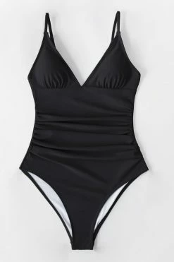 CUPSHE One Pieces Joyce Black Ruched Tummy Control Black One Piece Swimsuit