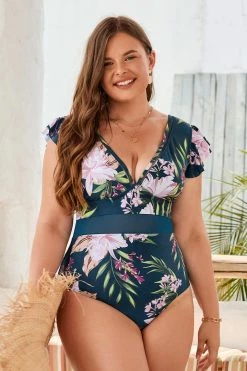 CUPSHE One Pieces Encounter Under The Waves Ladder Trim Plus Size One Piece