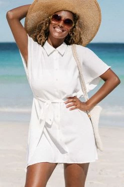 CUPSHE Dresses Best Sellers Austyn White Belted Button Front Shirt Dress