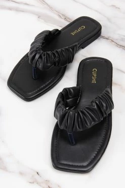 CUPSHE Black Orchid Ruched Thong Sandals