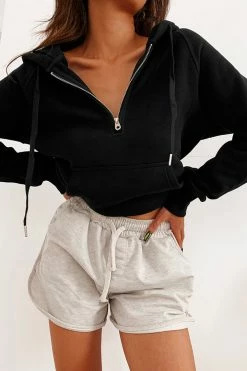 CUPSHE Snow Kiss Black Half Zip Hoodie Clothing