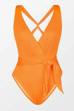 CUPSHE One Pieces Retro Rib Surplice Sash Belt Tummy Control One Piece Swimsuit