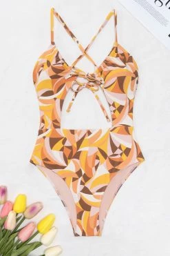 CUPSHE Alexys Abstract Print Cut-out One Piece Swimsuit