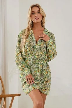 CUPSHE Clothing Rayne Ditsy Fitted Waisted Shirt Collar Dress