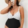 CUPSHE Yacht Dot Colorblock Tie Back Plus Size One Piece Swimsuit One Pieces