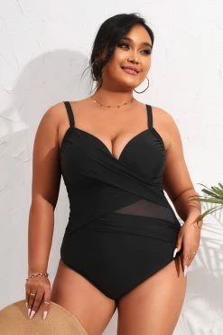 CUPSHE One Pieces Sheer Mesh Wrap Front Plus Size One Piece Swimsuit