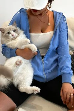 CUPSHE Funny Bunny Blue Full-Zip Hoodie Clothing