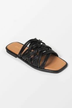 CUPSHE Love Language Black Square Toe Flat Sandals