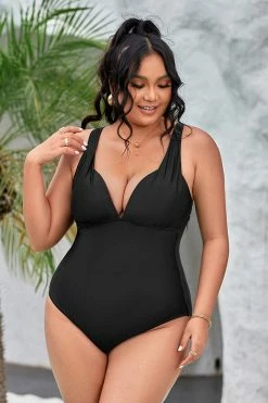 CUPSHE Summer Of Love Black Plunge Tummy Control Black Plus Size One Piece