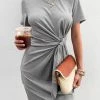 CUPSHE Buffy Short Sleeve Round Neck Mid Length Dress