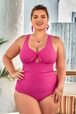 CUPSHE One Pieces Street Art Bunny Tie Front Tummy Control Plus Size One Piece