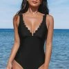 CUPSHE Scalloped V-Neck One Piece Swimsuit One Pieces