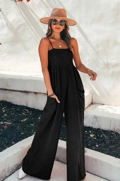 CUPSHE Demetria Square Neck Smocking Jumpsuit Clothing