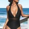 CUPSHE One Pieces Plunge Halter Mesh One Piece Swimsuit