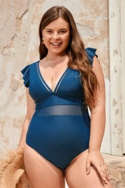 CUPSHE Encounter Under The Waves Mesh Plus Size One Piece