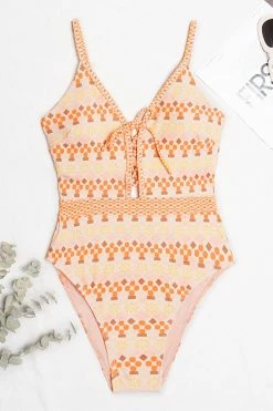 CUPSHE One Pieces Stefanie Geo Print Lace-up One Piece Swimsuit