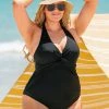 CUPSHE One Pieces Seaside Holiday Twist Front Tummy Control Black Plus Size One Piece