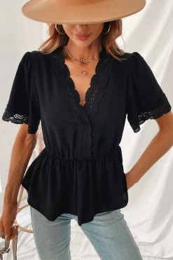 CUPSHE Always Brave Flared Sleeve V-neck Lace Trims Top Clothing