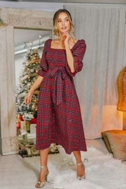 CUPSHE Clothing Abigai Belted Tartan Plaid Maxi Dress