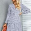 CUPSHE Rose Velvet Striped Tiered Mini Dress Clothing