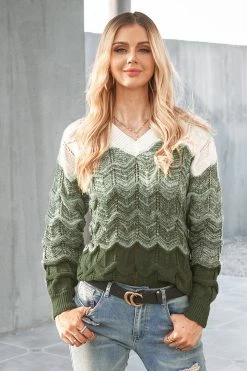 CUPSHE Lawanda Colorblock Wave-Stitch Sweater