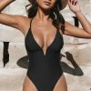 CUPSHE One Pieces Deep V-Wire Cross Back Cheeky Black One Piece Swimsuit