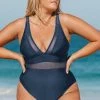 CUPSHE Omniscient Navy Solid Wrap Front Plus Size One Piece Swimsuit
