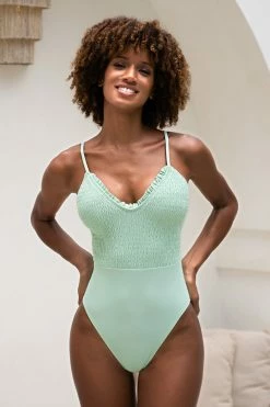 CUPSHE Kelli Smocked Frill One Piece Swimsuit One Pieces